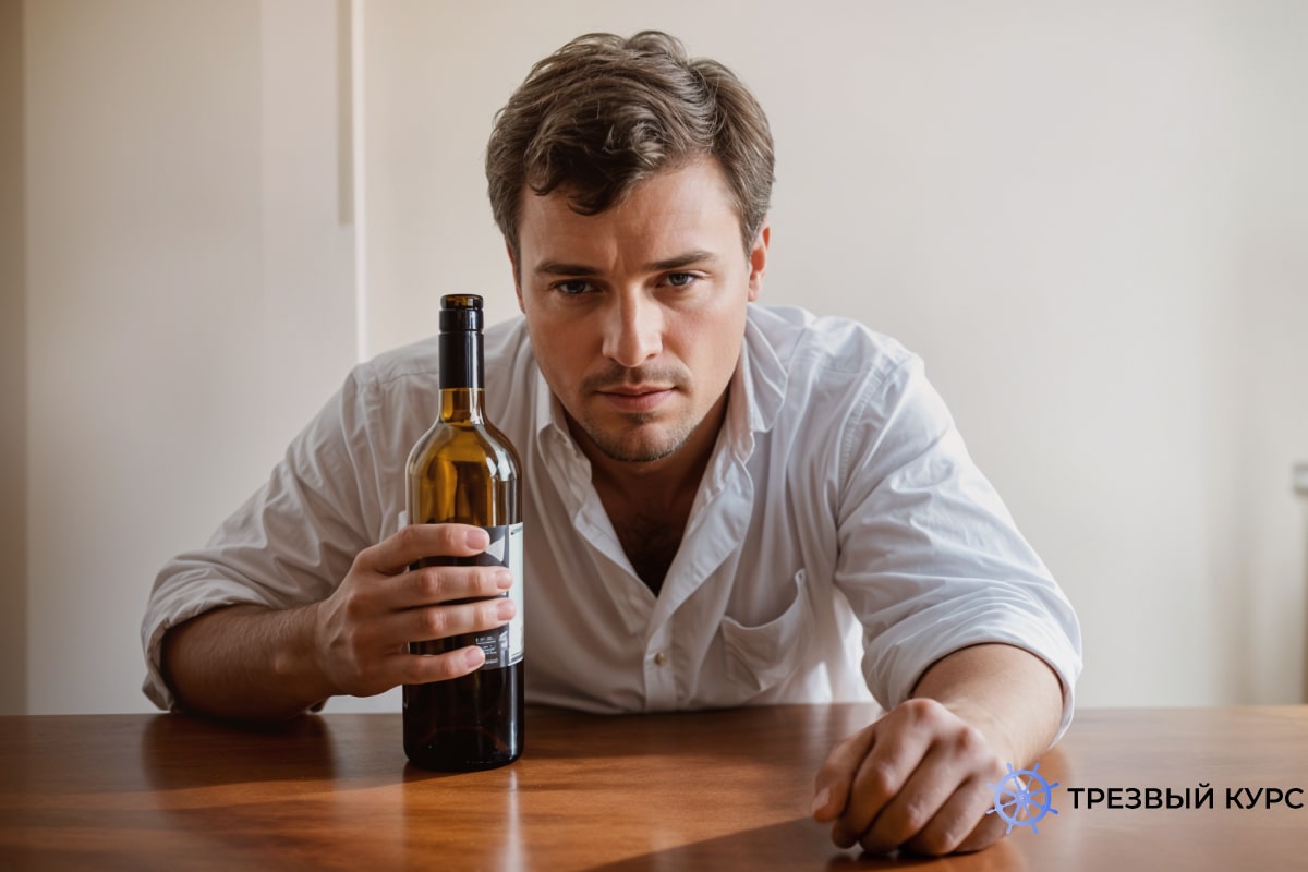 Мужчина с бутылкой алкоголя